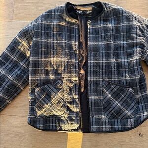 Zara woman Black and Gray Plaid Shirt Jacket